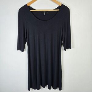 Eileen Fisher Tunic Dress Womens Medium Black Elbow Sleeve Stretch Viscose Lycra